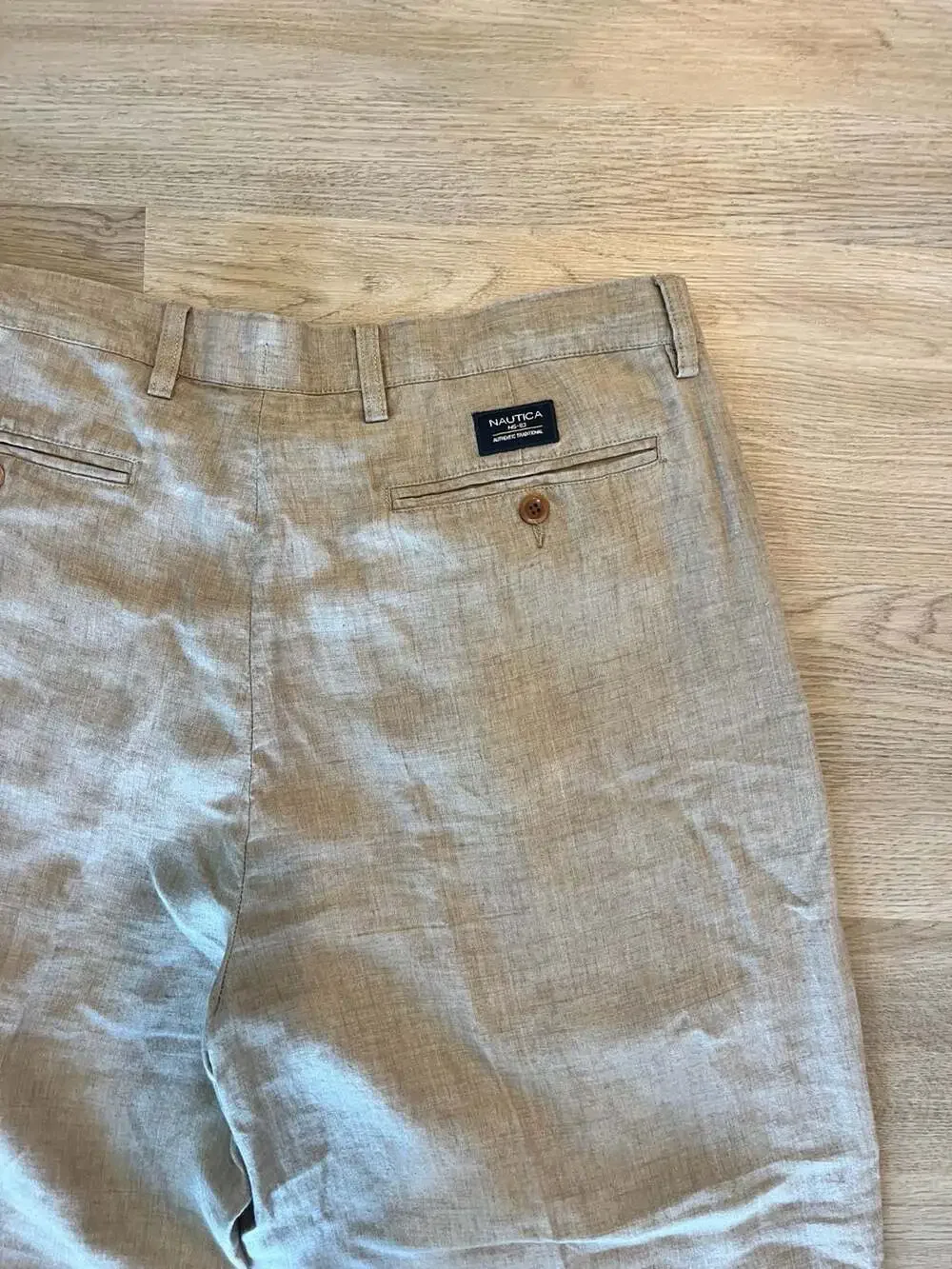 Nautica Rigger, 100% Linen Cuffed Pleated Pants, Beige, Business Casual, 36x30